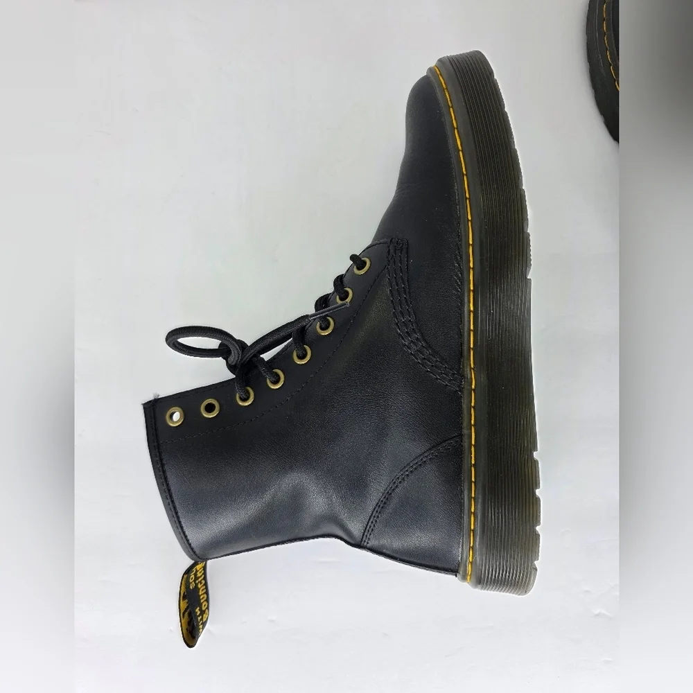 Dr. Martens Zavala Combat Boots Unisex Black Leather Yellow Stitching Size M7 W8 - Picture 11 of 16